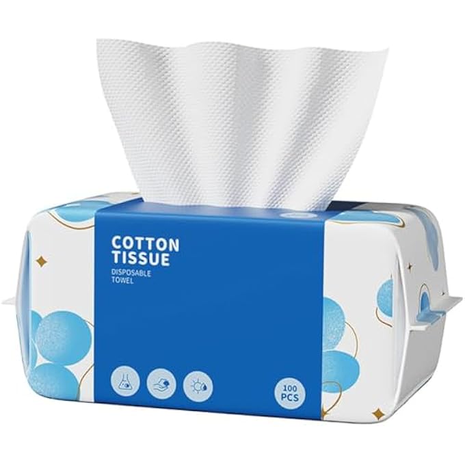 NALACAL 100 COUNT DISPOSABLE FACE TOWELS, BIODEGRADABLE FACIAL CLEAN TOWELS, ULTRA SOFT & THICK CLOTH FOR SENSITIVE SKIN, SKINCARE AND MAKEUP REMOVER, LINT-FREE TOWELETTES FOR CLEANSING - Image 1